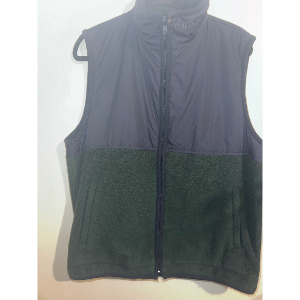 Polo Golf Ralph Lauren Mens Large Hybrid Fleece Vest Navy Blue Green Full Zip